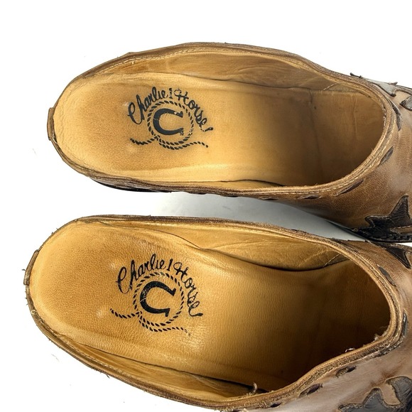 Charlie 1 Horse Mules 7 Brown Leather Distressed Slip On Western Shoes 37.5 - Picture 4 of 12